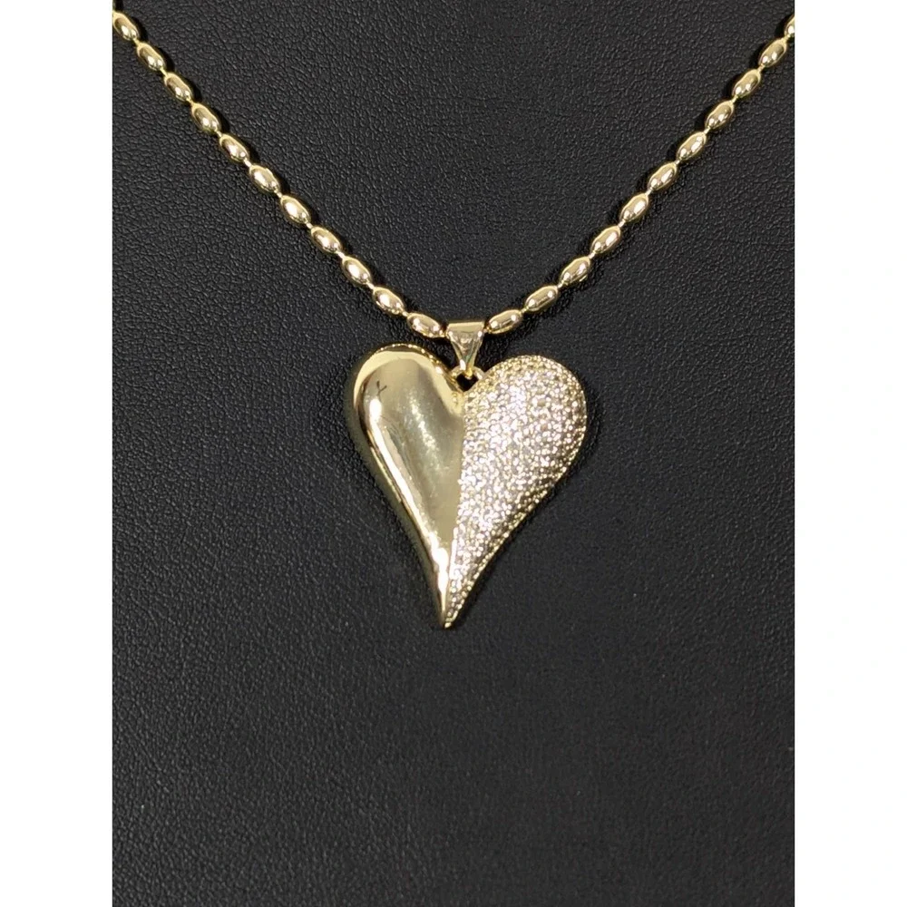 M & M Accessories Gold Tone Pave Crystal Puffy‎ Heart Necklace Earring Set